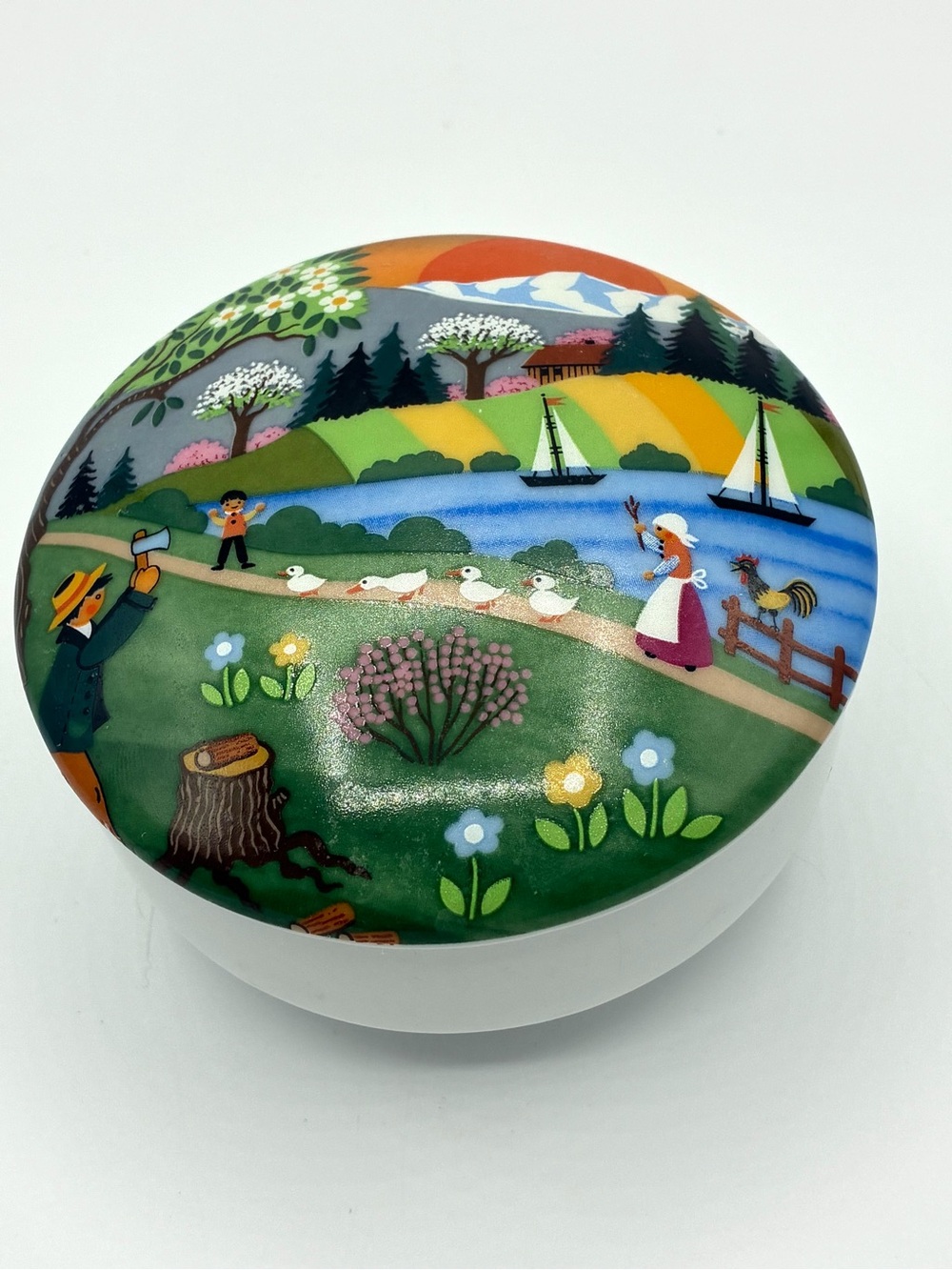 Vintage Waechtersbach Reutter Porzellan W Germany Colorful Folk Art Trinket Box